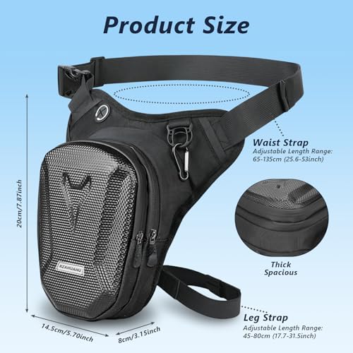flintronic Motorcycle Leg Bag, Thigh Bag, Motorcycle Cycling Drop Leg Bag, with Headphone Jack, Waterproof Multi-Function Leg Fanny Pack for Men Women Cycling Running Traveling and Fishing - color: Black