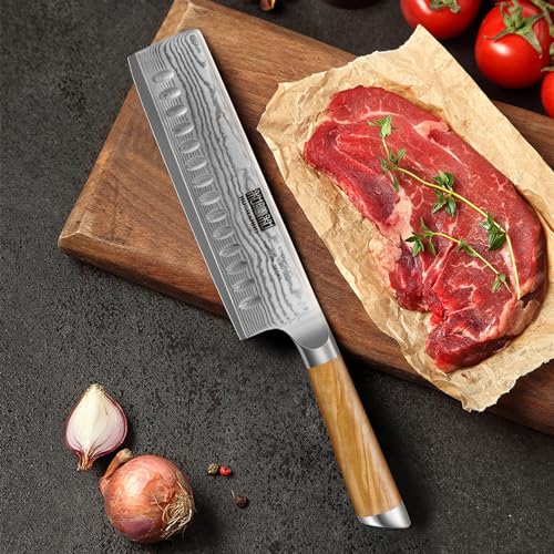 HOSHANHO Damascus Nakiri Knife 6.5 Inch, Super Sharp Damascus 10Cr15CoMoV Japanese Kitchen Knife, Cleaver and Vegetable Knife with Ergonomic Olive Wood Handle - style: 6.5 Inch Nakiri Knife