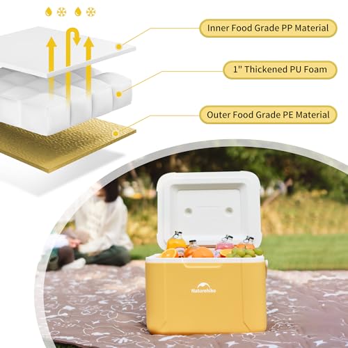Naturehike 5.3/15/19 QT Hard Cooler, Insulated Ice Chest Box, Portable Ice Retention Cooler for Beach Camping Picnic Fishing Barbecue - color: Yellow, size: 19QT