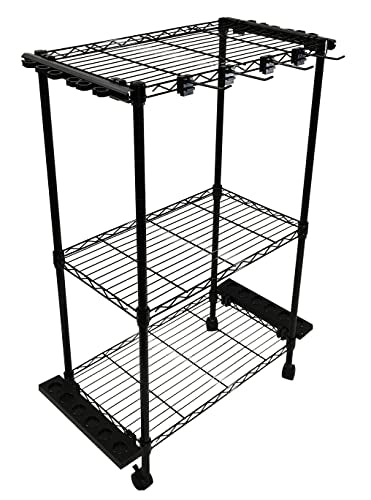 Old Cedar Outfitters Rolling Rod Cart and Tackle Trolley Holds 12 Rod and Reel Combo for Garage and Home Storage