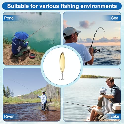 Fishing Spoons Lures, Metal Saltwater Treble Trout Lures Jigging Spoon with Treble Hooks Casting Spinner Baits - color: Gold, size: 28g / 1 oz