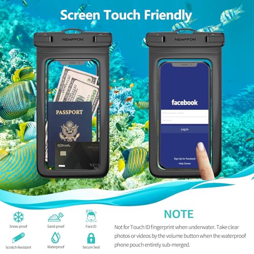 6 Pack 8.5" Waterproof Cell Phone Pouch - Underwater Dry Bag Case Lanyard - Water Proof Clear Holder Protector for iPhone 17 16 15 Pro Max Plus Samsung Galaxy S25 S24 Ultra Note for Beach Swimming - color: Black+Green+Blue+Pink+Purple+Magenta
