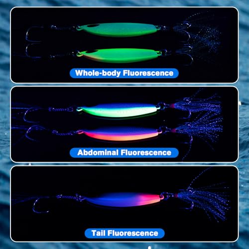 Goture Fishing Jigs, 30g 40g 50g 60g Vertical Jig Saltwater Freshwater, Jig Lures with Assist Hook and Treble Hook, 5PCS Jigging Spoon Lures with Tackle Box, Fishing Jigs for Tuna, Salmon, Bass - color: A1 with Tackle Box, size: 60g