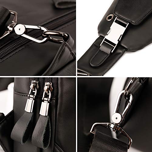Hebetag Leather Sling Bag Hiking Daypack for Men Women Outdoor Travel Camping Fishing Crossbody Shoulder Chest Pack Daypack Small Black - color: #05black