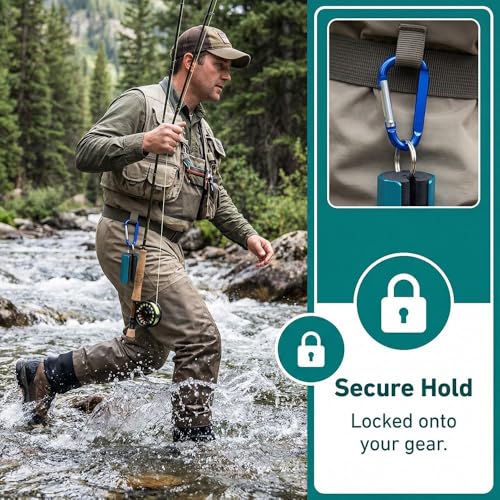 Rod Holder – Portable Rod Clips with Keychain Carabiner for Fly Fishing & Outdoor Sports, Lightweight Aluminum Alloy & EVA Pole Accessory(1 Set)