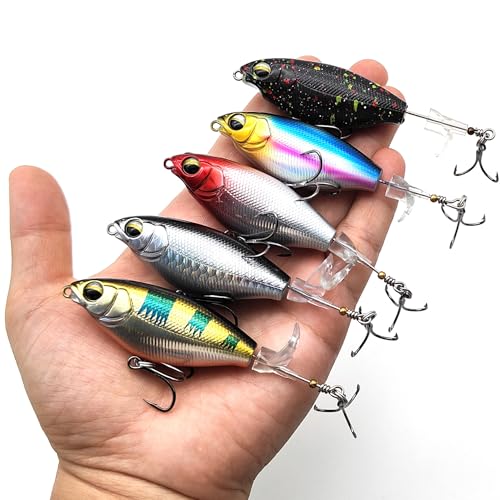 5Pcs Premium Top Water Fishing Lures, Fishing Lure for Bass with Soft Propeller Tail for Catfish,Pike Perch, Bass, Lures for Freshwater or Saltwater