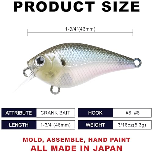 Lucky Craft LC 0.5 Squarebill Crankbait, Silent Fishing Lure for Bass Trout and Pike, Made in Japan, Freshwater Fishing Gear, Hard Bait Bass Lures - color: 238 Ghost Minnow