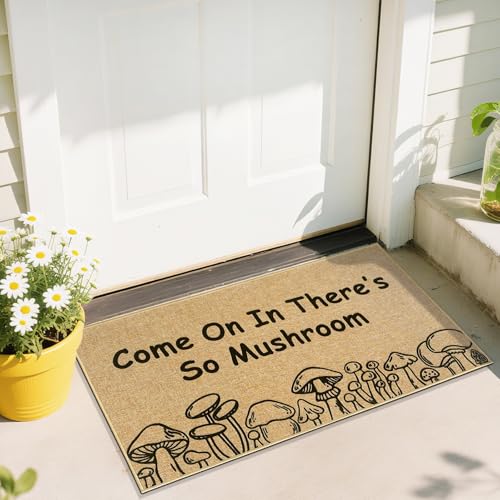 Mushroom Welcome Doormat Funny Cute Mushroom Door Mat Outdoor Indoor Front Door Entrance Mat Floor Mat Inside Outside Non Slip Welcome Doormat Washable Entryway Rug Carpet for Porch Patio - color: Mushroom