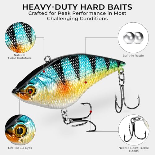 MadBite by KastKing 182/265/400pcs Compact Fishing Tackle Kit - All-in-One Freshwater Hooks, Weights, Bobbers in Tackle Box, Fishing Gear Set for Bass Trout Panfish - style: 71pcs Freshwater Lure Kit
