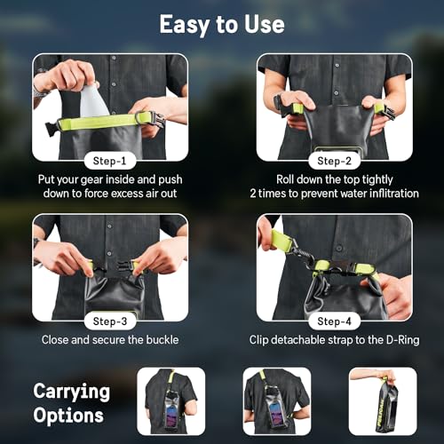 Pelican Marine IP68 Waterproof Dry Bag 2L w/Phone Pouch/Case - Black/Yellow | Roll Top Waterproof Backpack with Touchscreen Phone Pouch - Swimming, Kayaking, Camping, Rafting, Fishing & Travel Essentials - color: Black/Yellow - 2L, size: 2L