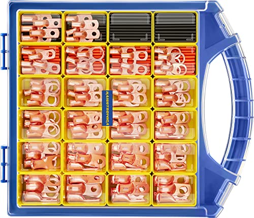 haisstronica 220PCS Battery Cable Ends Kit,110PCS AWG 8 6 4 2 1 Heavy Duty Copper Wire Lugs Ring Terminals,Battery Cable Lugs Eyelets Terminal Connectors with 110PCS 3:1 Heat Shrink Tubing - color: Bare Copper, size: 220 PCS