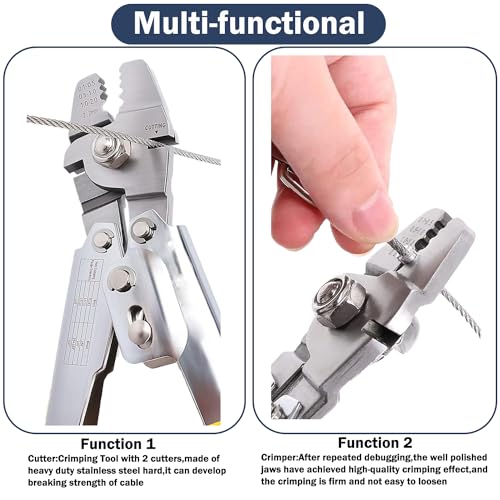 Wire Rope Crimping Tool Kit, 100FT Stainless Steel Cable, 100PCS Aluminum Crimping Loop Sleeve, Wire Rope Thimble