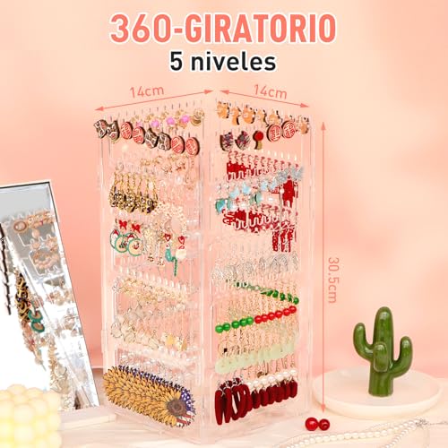 17Dec 360 Rotating Earring Holder Organizer Stand,5 Tiers Acrylic Jewelry Organizers and Storage,Stud Earring Organizers and Storage,212 Holes and 212 Grooves for Earrings Necklaces chain bracelet - color: 5-Tier,Clear