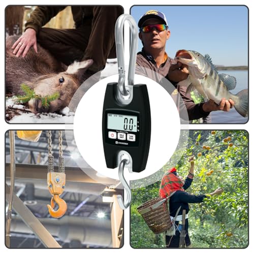 UNIWEIGH Digital Hanging Scale 660lb/300kg Handheld Crane Scales | Industrial Scales with Hooks,Luggage Scales with LCD/Hold/Tare for Weighing,Farm Hunting,Fishing Outdoor,Suitcases(Black)