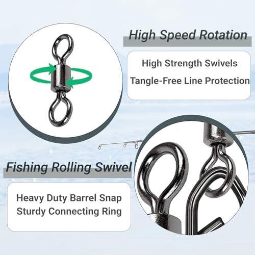 QISHUO Stainless Steel Fishing Swivels Lure Tackle Clips Snap Swivels Strength Barrel Saltwater Swivel Fishing Rolling Black Nickel - size: Size 8+S (21lb) 50 pcs