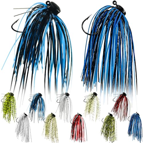 Ned Rig Jig Heads Soft Plastic Worms Fishing Lures Kit, 60/50/10 Pcs Weedless Skirted Mushroom Ned Rigs Jighead Hooks Stick Baits Bass Fishing Lures for Freshwater Saltwater - color: 5 Pcs Weedless Skirted Ned Rigs + 5 Pcs Skirted Ned Rigs