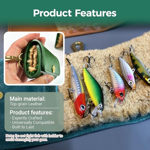 Green Leather Fishing Lure Case | Fly Wallet With Wool Lining (Green) - color: Green