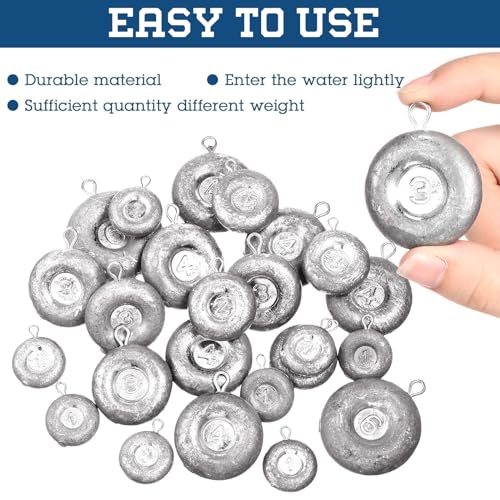 24 Pieces Fishing Disc Sinkers Weights Disc Sinker Fishing Sinkers Weights for Saltwater Catfishing Trolling Surf Tackle - size: 1 oz, 2 oz, 3 oz, 4 oz, 6 oz