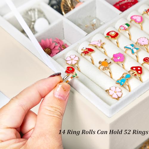 QBestry Earrings Jewelry Box for Girls, 5 Layers Jewelry Organizer with Earring Holder Organizer for Girls Earring Organizer Jewelry Boxes for Women Earrings and Necklaces Jewelry Box Organizer Beige - color: Beige, size: Large