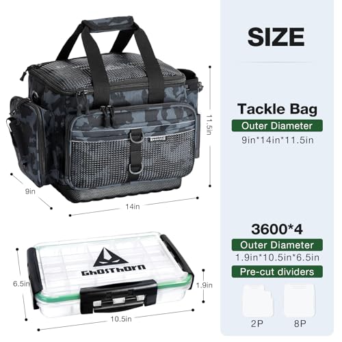 Ghosthorn Fishing Tackle Box, Waterproof 3600 and 3700 Tackle Trays, Plastic Tackle Box Organizer with Removable Dividers Storage Lure Box for Lures 1 and 4 Pack (Fishing Tackle Bags)
