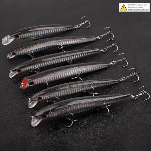 Saltwater Fishing Lures Kit - 6pcs Surf Sripers Saltwater Minnow Lures Jerkbait Popper Plugs Set Inshore Offshore Ocean Fishing Lures Tackle for Bass Trout