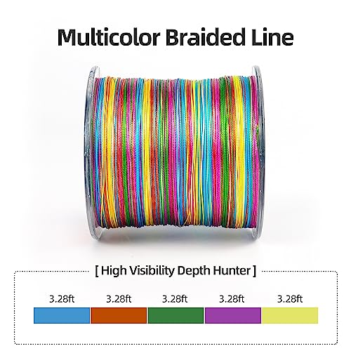 RUNCL 8 Strands Braided Fishing Line - High Visibility Colored Braid Line, Super Strong, Abrasion Resistant, No Stretch, 328yds/546yds/1093yds, 12lb to 100lb for Saltwater or Freshwater Fishing - color: Multicolor, size: 18lb - 546yds