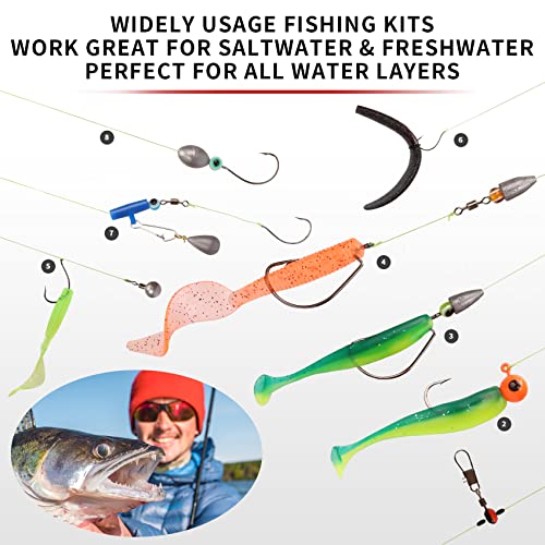 TRUSCEND Complete Fishing Accessories - Tackle Box with Tackle Included, Fishing Hooks, Jig Heads, Sinkers, Weights, Swivels, Snaps, Bobbers, Leaders - Fishing Gear Set for Bass Trout Panfish Walleye - color: C-408pcs Premium Kit