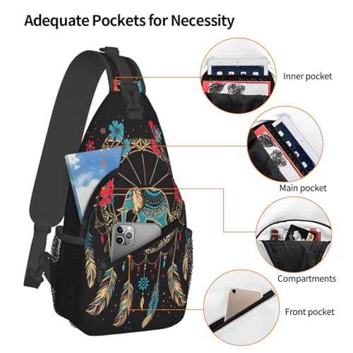 Dream Catcher With Elephant Sling Backpack Chest Bag Crossbody Shoulder Bag Gym Cycling Travel Hiking Daypack For Men Women - color: Dream Catcher With Elephant