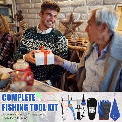 VioraWhite 8 Pieces Fishing Tools Kit Fish Hook Remover Set Include Fishing Pliers Lip Gripper Multifunction Scissors Gloves Towel Keychain Hook for Men Women Gifts - color: Blue