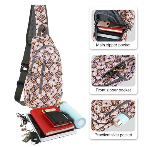 TITECOUGO Small Sling Bag, Lightweight Crossbody Backpack for Men Women, Shoulder Bag for Sports and Outdoor - color: Mix-blue and Yellow Tile