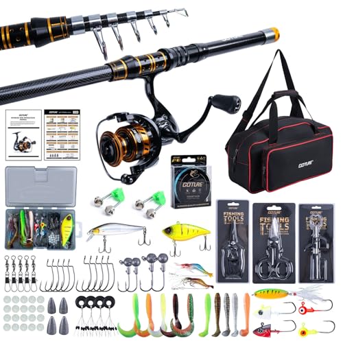 Goture Fishing Rod and Reel Combos, 1.8M-2.7M Carbon Fiber Telescopic Fishing Pole with Spinning Reel, Lures Set, 900D Carrier Bag, Travel Full Kit for Freshwater Saltwater, Beginners & Anglers - color: C1:Fishing Kit with Carrier Bag, size: 6FT/1.8M