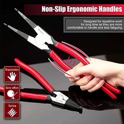 SPEEDWOX 2 Pcs Special Ring Retaining Ring Pliers Set Lock Ring Pliers Flat for Removing Installing Gearshift Locking Rings Angle Tip Circlip Plier Automobile Transmission Clutch Tool Fathers Day Gift - style: 8"&11"
