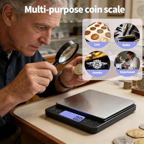 SKEAP Coin Scale to Weigh Coins, 1kg/0.01g High Accuracy Gram Scale for Coin Collectors, Gold and Jewelry, with USB Charging, LCD Display, PCS Counting, Includes Charging Cable and AAA Batteries - size: Black,1kg /0.01g