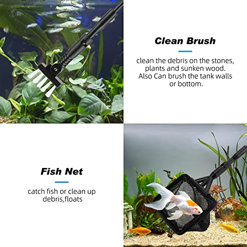 hygger Small Fish Tank Cleaner, Aquarium Cleaning Tools Kit with Handle, Seaweed Scraper, Fishing Net, Sponge Brush,Wall Brush (M) - size: Medium