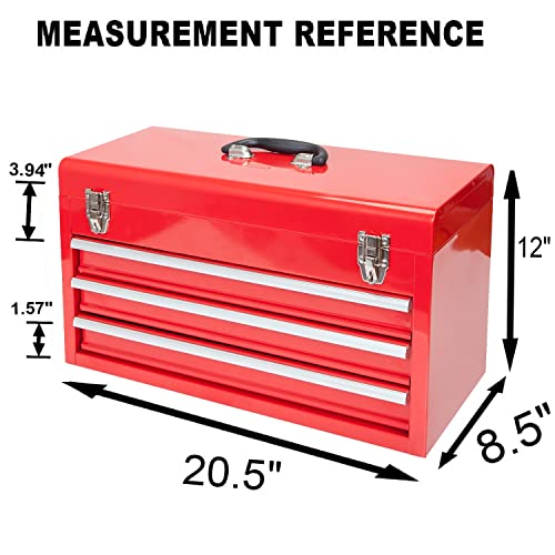 BIG RED ANTBD133-XB Torin 20.5" Portable 3 Drawer Steel Tool Box with Metal Latch Closure, Red - color: Red, size: 20.5 Inch