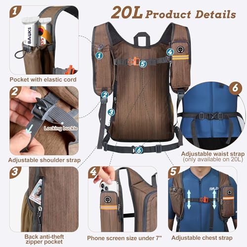 BECOJADDE 20L Small Hiking Backpack for Men Women Foldable Packable Back Pack Ultralight Hiking Daypack for Travel Camping Outdoor, Chocolate Brown - color: Chocolate Brown, size: 20L
