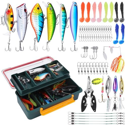Fishing Tackle Box with Fishing Lures,72Pcs Fishing Lures Kit-Pliers,Topwater Lures,Hooks,Spinnerbaits,Saltwater & Freshwater Fishing Gear and Equipment,Fishing Gifts for Men