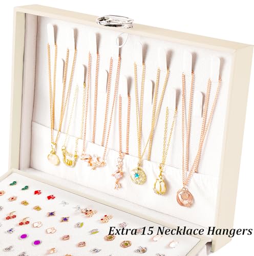 QBestry Earrings Jewelry Box for Girls, 5 Layers Jewelry Organizer with Earring Holder Organizer for Girls Earring Organizer Jewelry Boxes for Women Earrings and Necklaces Jewelry Box Organizer Beige - color: Beige, size: Large