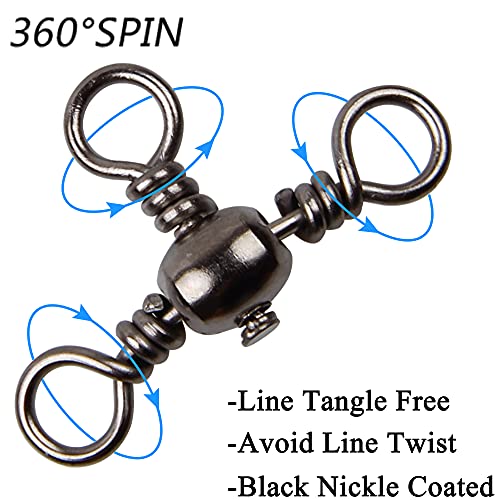 AGOOL 3 Way Swivels Fishing Tackle, 50/100pcs Crossline Barrel Swivel 3 Way Rigs T-Shape Three Way Swivels Fishing Tackle Connector for Catfish Rig Surf Fishing Rig - size: 5#_61lb