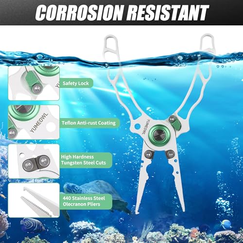 Fishing Pliers with Innovative Ergonomical Handle, Corrosion Saltwater Resistant,Fishing Multitool Hook Remover Braided Fishing Line Cutting, Split Ring with Coiled Lanyard and Sheath - color: White-6.6"