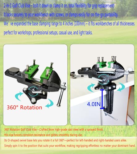 Golf Club Regripping Kit, Optional Professional or Basic Golf Grip Replacement Tools, 2-In-1 Bench Vise or Mini Table Vise, Fixed Rubber Clip, Hook Blade, Grip Tape Remover - size: 2-in-1 Professional Edition