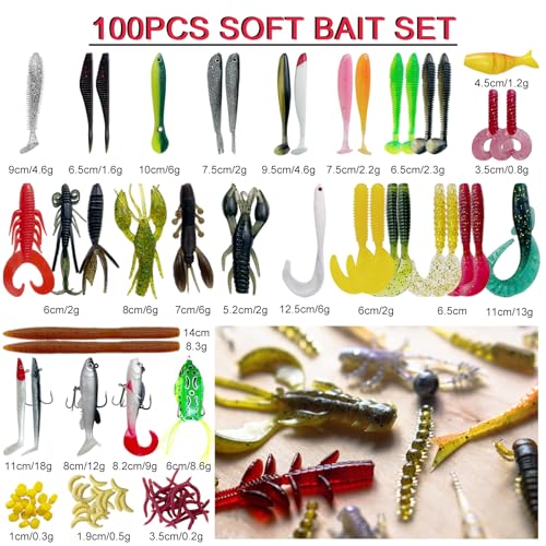 Fishing Lures Kit with Tackle Box Included Crankbait, Minnow, Spinnerbaits, Spoons, Soft Lures, Jigs, Hooks, Bait Rigs, Weights Sinkers, Topwater Lures Freshwater Saltwater 346/353Pcs - color: 353pcs
