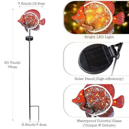 Yiosax-Solar Outdoor Lights Decorative-Yard Outdoor Decorative - Garden Stakes Clownfish Decorative Waterproof 7 LED Light Decor Ocean Beach Theme for Garden Lawn Path Yard Decoration Gift Idea, Red - style: Clownfish