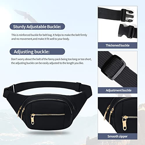 Crossbody Fanny Pack for Men&Women,Large Waist Bag & Hip Bum Bag with Adjustable Strap for Outdoors Workout Traveling Casual Running Hiking Cycling - color: Fashionable Black Gold