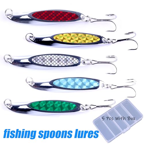 Fishing Lures - Trout & Bass Walleye Lures, Saltwater Fishing Spoons 5pcs with Box