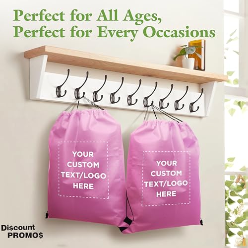 DISCOUNT PROMOS Custom Non-Woven Drawstring Backpacks Set of 10/50/100, Personalized Bulk Pack - color: Pink, size: 10/50/100