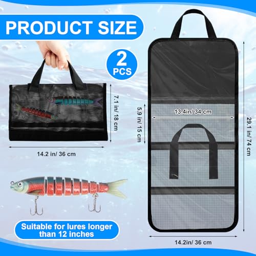 2 Pack 4 Pocket Lure Bag 29.1" x 14.2" Fishing Big Bait Bag Trolling Roll up Tackle Wrap Storage Organizer with Clear PVC Protective Cover for Lures, Bait, Terminal Tackle - size: 29.1" X 14.2"