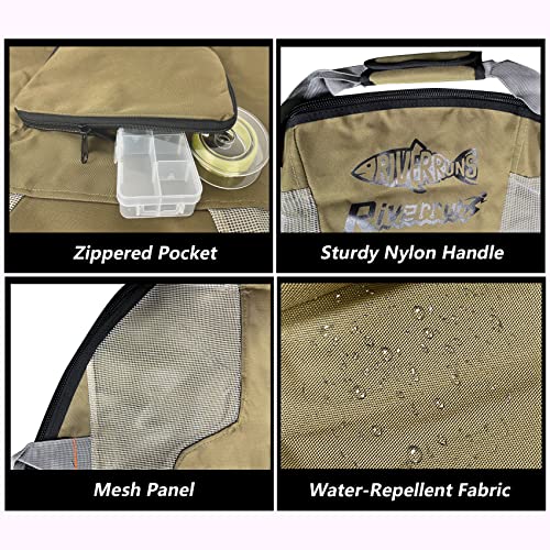 Rivruns Fishing Hunting Wader Bag with Vented Mesh, Foldable Waders Boots Changing Pad for Fishing, Hiking, Camping (Khaki) - color: Khaki