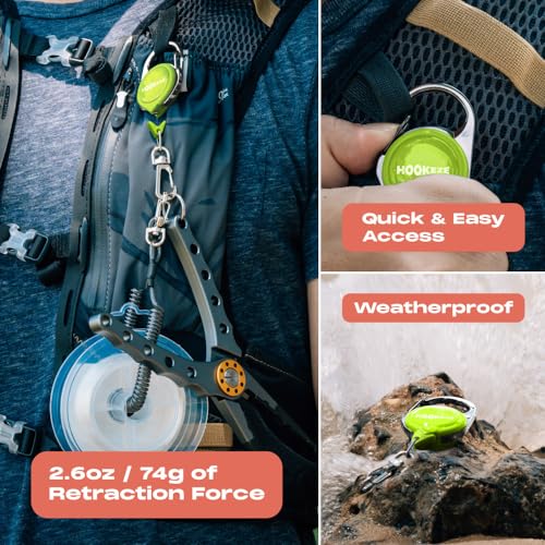 HOOK-EZE Fly Fishing Zinger Retractor for Anglers Vest, Pack of 3 - Fishing Gear and Equipment for Nippers, Forceps, Fly Float Ant, Belt Loops & Backpack - color: green