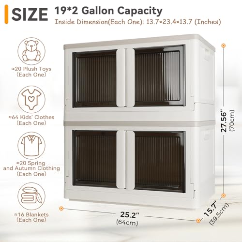 Storage Box, Cabinet with Lids, Extra Large Useful Box, 19 Gallons (72L) Capacity (Each One), 2 Packs, Collapsible, Installation Free, Nice for Home Organization - color: Milk White, size: 19 Gal (72L) × 2